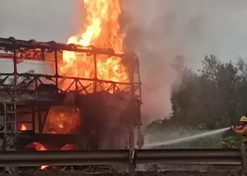 Pudo ser una tragedia: Se prendió fuego un colectivo sobre la Ruta 34
