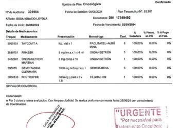 Casi 50 días después el IPS autorizó una quimioterapia