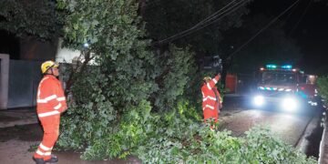 Intenso trabajo de Defensa Civil y Bomberos Voluntarios tras la tormenta de anoche