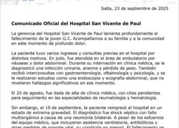 Comunicado oficial del Hospital de Orán sobre la muerte de la joven Gabriela Carrizo