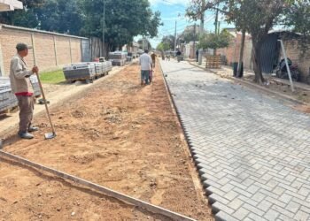 Avanza la colocación de adoquines sobre calle Pringles
